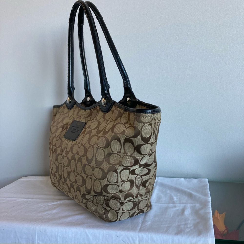 COACH Signature Bleecker Khaki Shoulder Bag Gallery Shopper Large Tote 14385 - Picture 2 of 9
